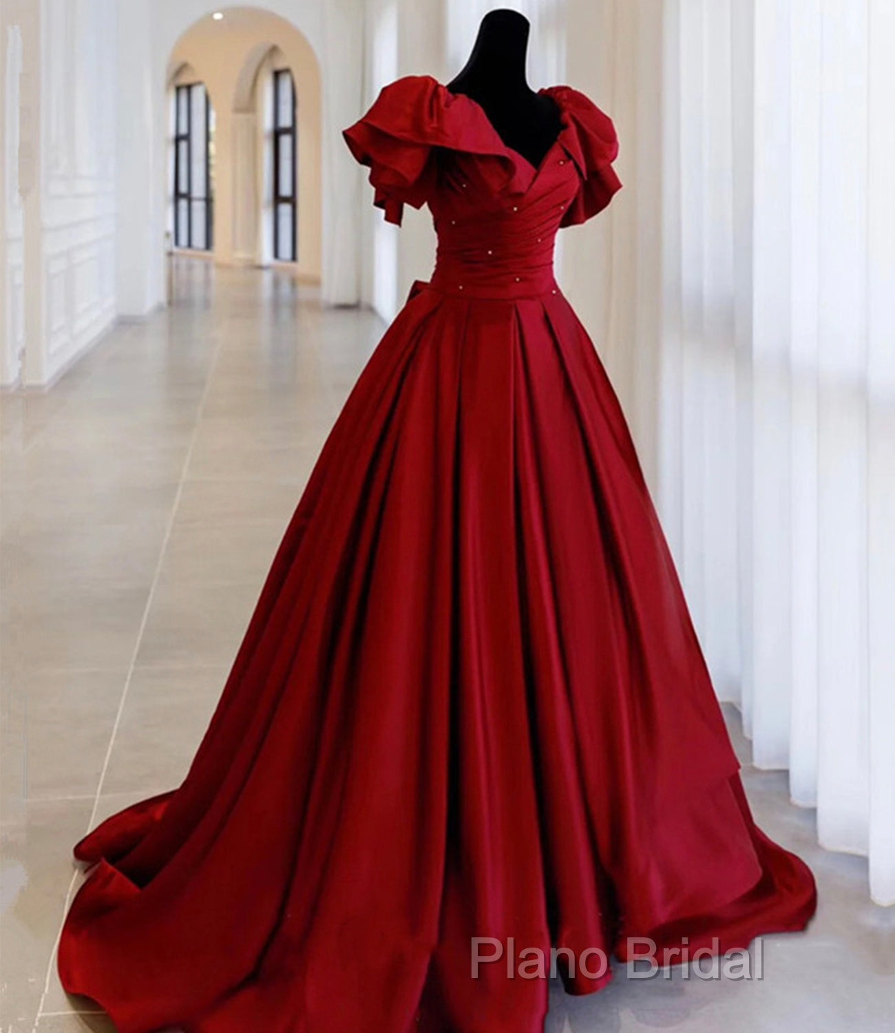 Burgundy Satin Long A Line Formal Prom Dresses Formal Dresses