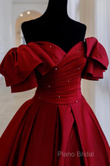 Burgundy Satin Long A Line Formal Prom Dresses Formal Dresses