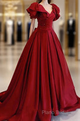 Burgundy Satin Long A Line Formal Prom Dresses Formal Dresses