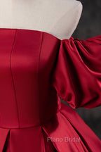 Burgundy Satin Long A-Line Formal Prom Dresses, Off the Shoulder Evening Party Dresses