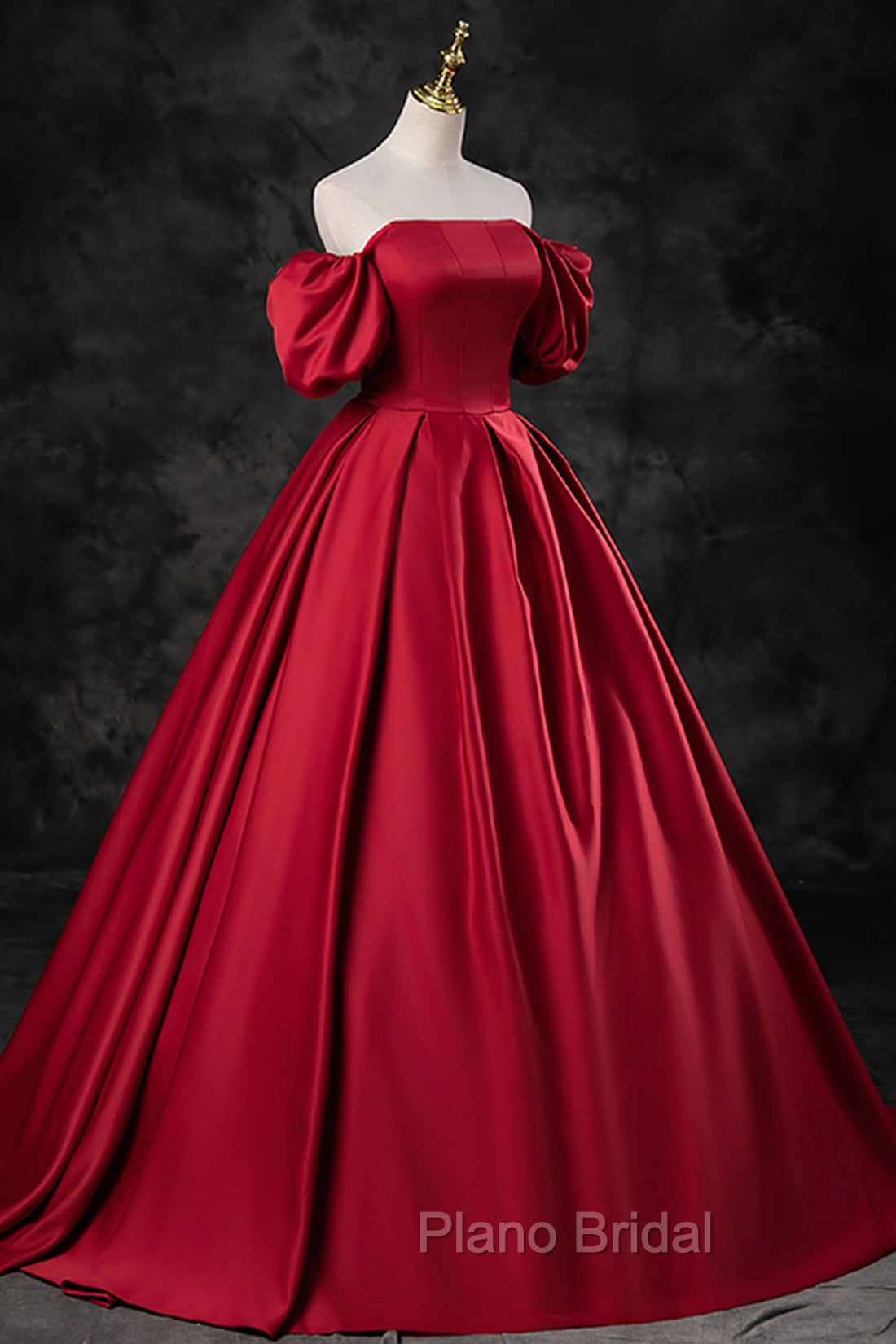 Burgundy Satin Long A-Line Formal Prom Dresses, Off the Shoulder Evening Party Dresses Secondary image