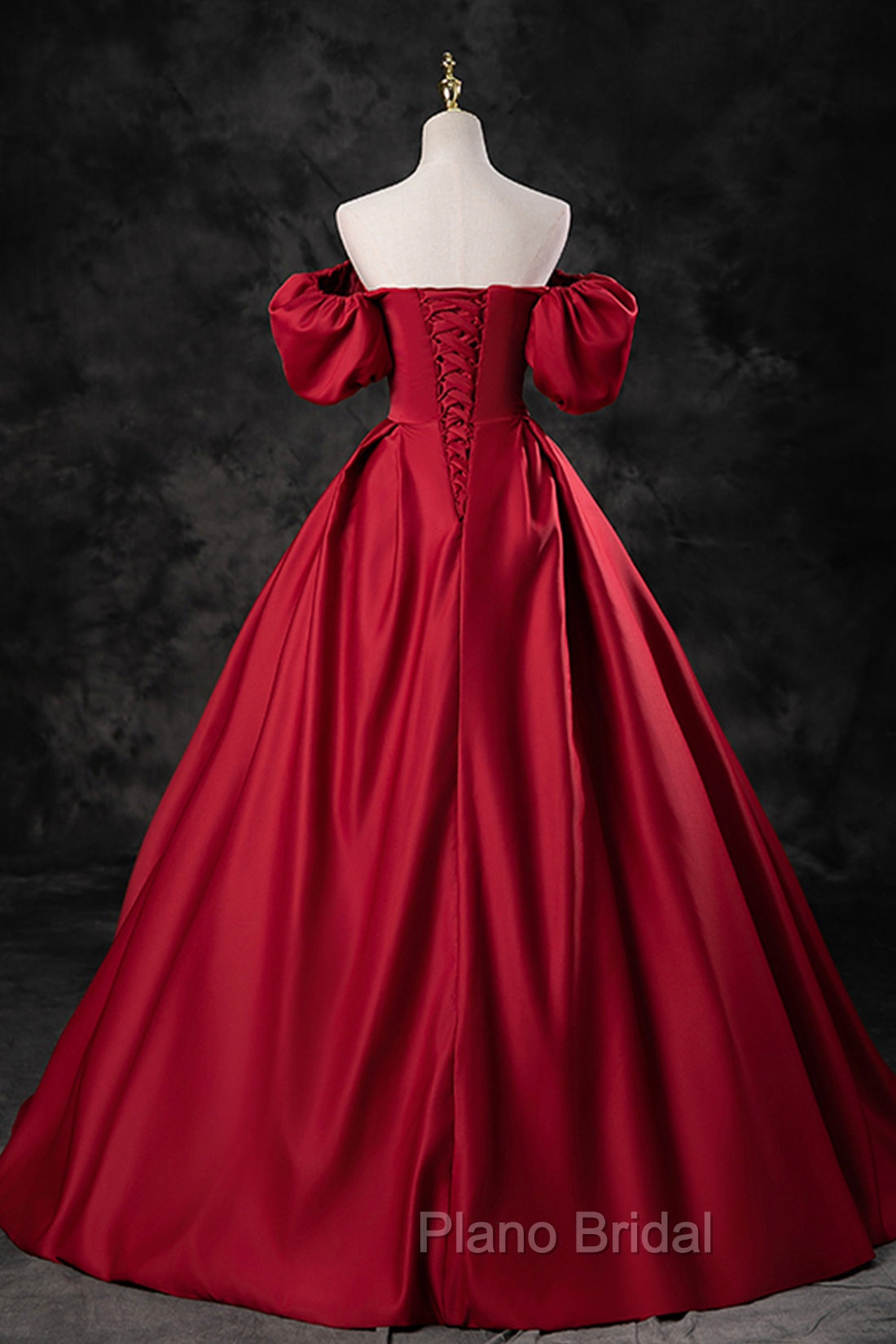 Burgundy Satin Long A-Line Formal Prom Dresses, Off the Shoulder Evening Party Dresses