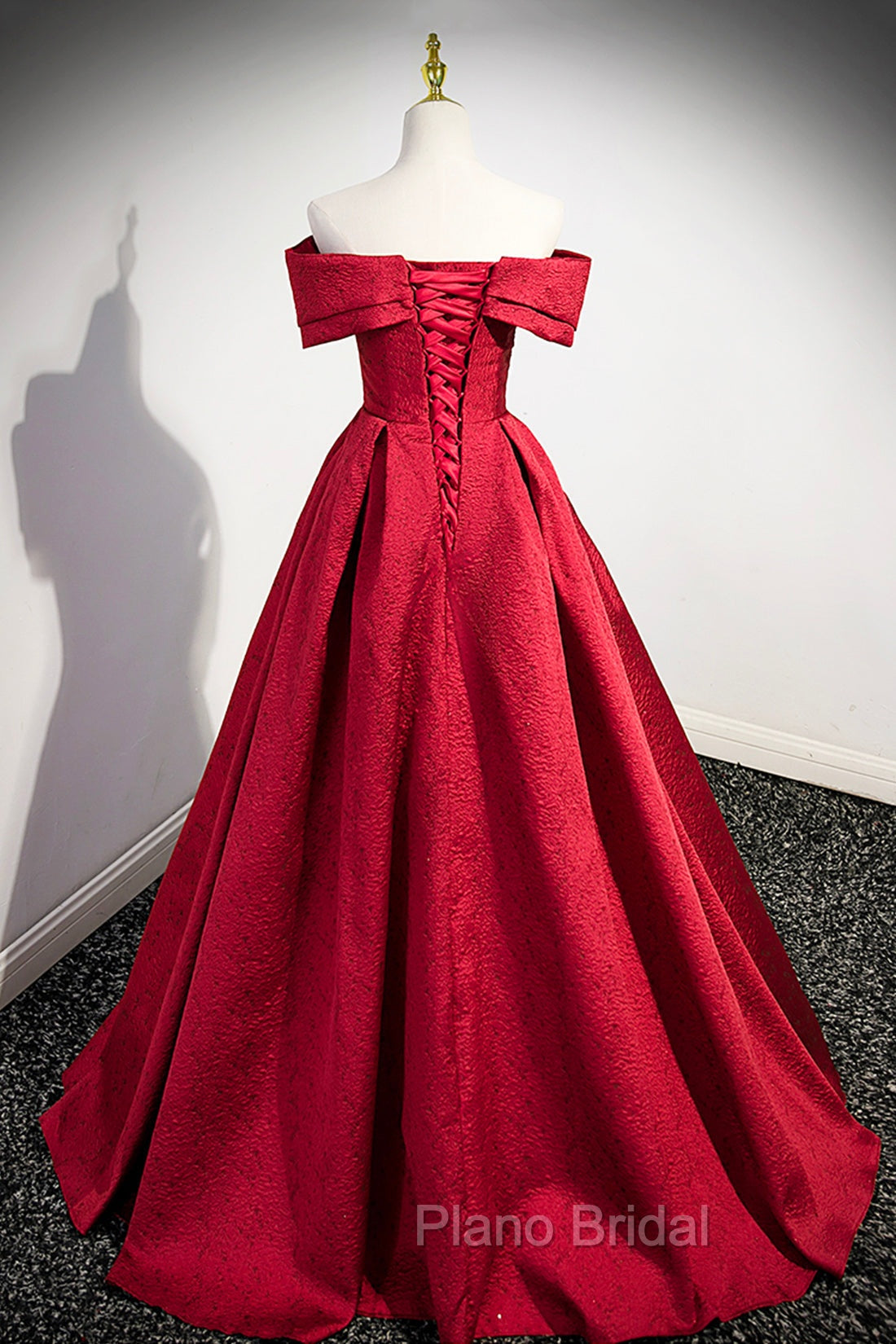 Burgundy Satin Long Formal Prom Dresses, Off Shoulder Evening Party Dresses