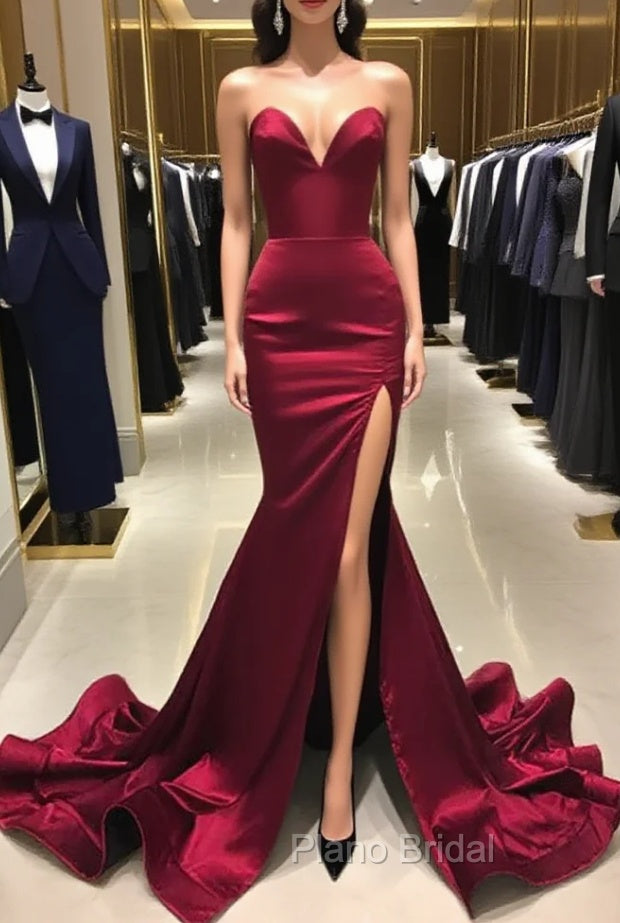 Burgundy Satin Mermaid Long Sweetheart Evening Dresses Burgundy Formal Prom Dresses Formal Prom Dresses shops