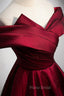 Burgundy Satin Off the Shoulder Formal Prom Dresses, A-Line Evening Graduation Dresses