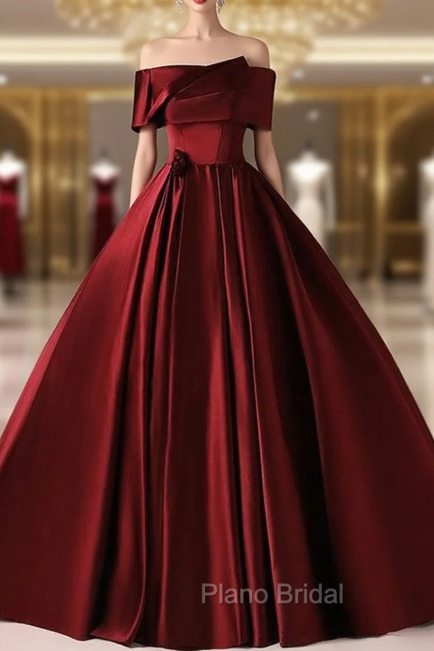Burgundy Satin Off the Shoulder Quinceanera Dresses Main image