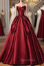 Burgundy Satin Strapless Bow Formal Prom Dresses