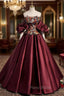 Burgundy Satin Strapless Formal Prom Dresses