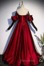 Burgundy Satin Tulle Long Formal Prom Dresses Evening Dresses