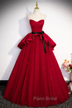 Burgundy Satin Tulle Long Formal Prom Dresses, Off Shoulder Evening Dresses