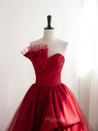 Burgundy Satin Tulle Long Formal Prom Dresses, Burgundy Formal Evening Dresses