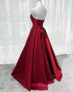Burgundy Satin V Neck Long Dresses