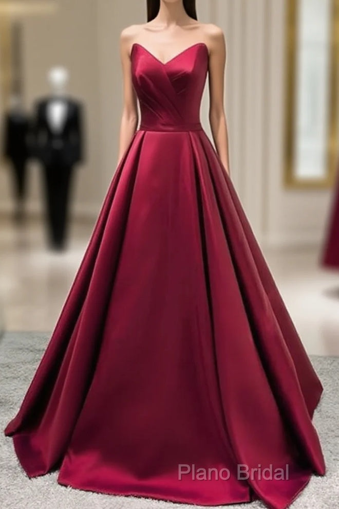 Burgundy Satin V Neck Long Dresses Main image