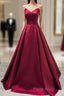 Burgundy Satin V Neck Long Dresses