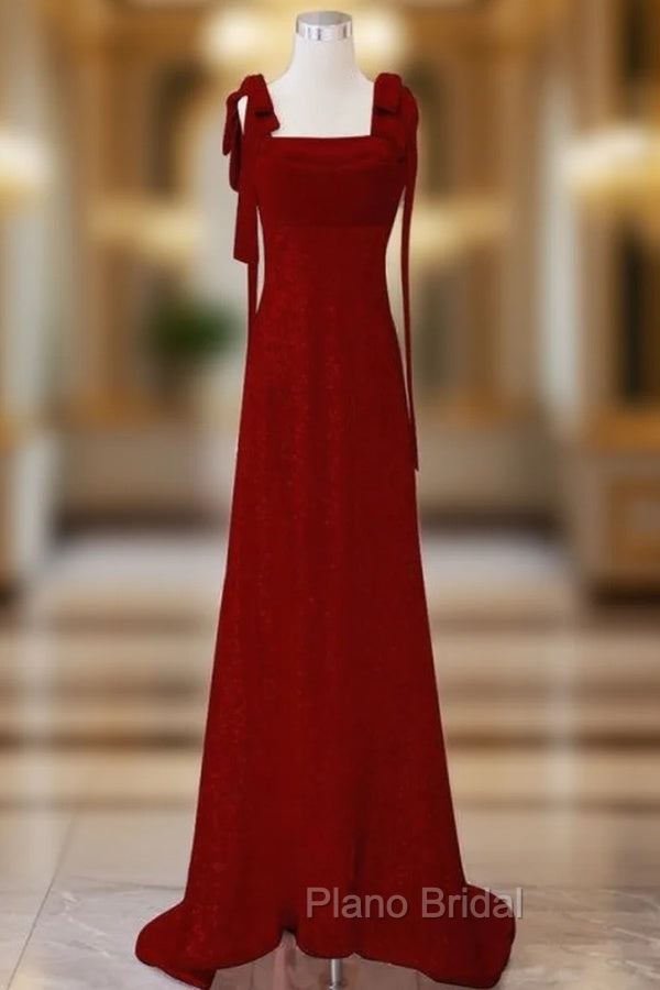Burgundy Sequins Straps Long Formal Prom Dresses