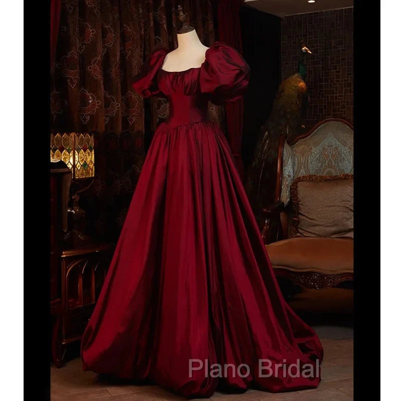 Burgundy Short Sleeves Floor Length Long Evening Dresses Ball Gown Formal Dresses Formal Prom Dresses shops