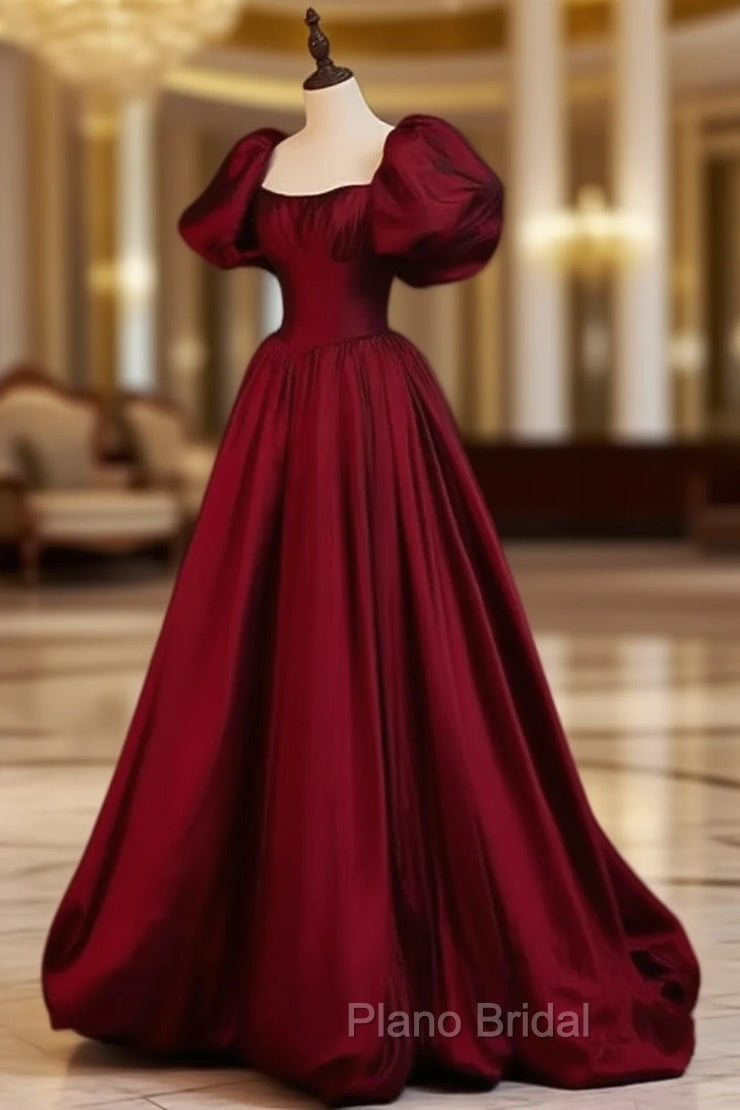 Burgundy Short Sleeves Floor Length Long Evening Dresses Ball Gown Formal Dresses Formal Prom Dresses shops Main image