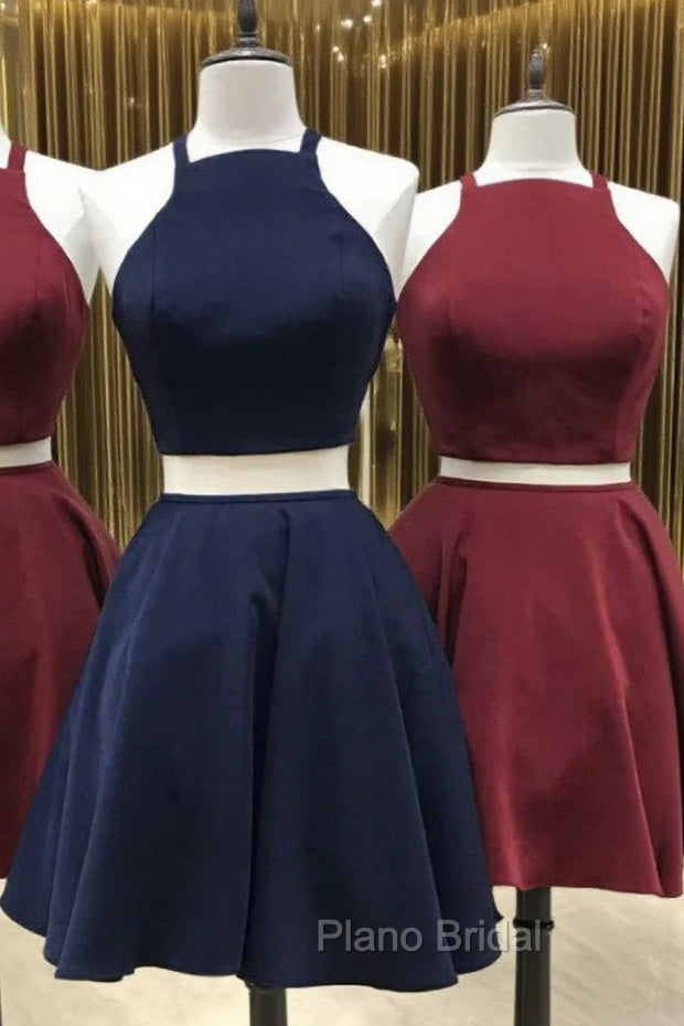 Burgundy Short Two Piece Homecoming Dresses Two Piece Short Navy Blue Homecoming Dresses Main image