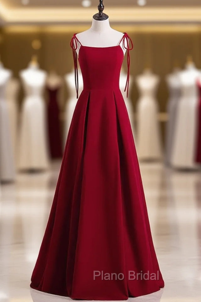 Burgundy Spaghetti Straps Backless Formal Prom Dresses Main image