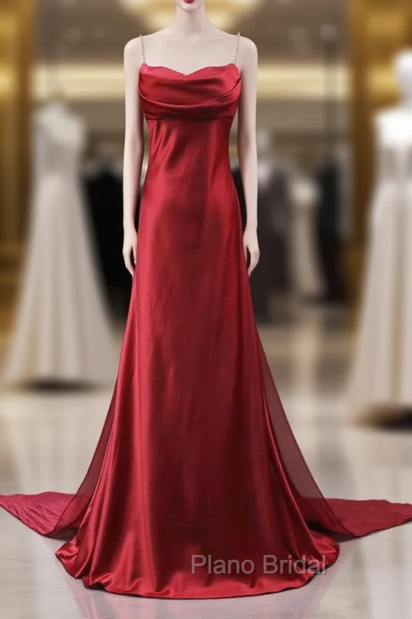 Burgundy Spaghetti Straps Formal Prom Dresses Main image
