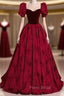 Burgundy Square Square Puff Sleeve Formal Prom Dresses