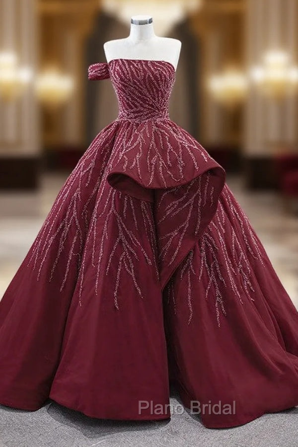 Burgundy Strapless Beading Formal Prom Dresses Main image
