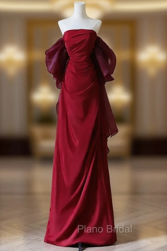 Burgundy Strapless Pleats Formal Prom Dresses Main image