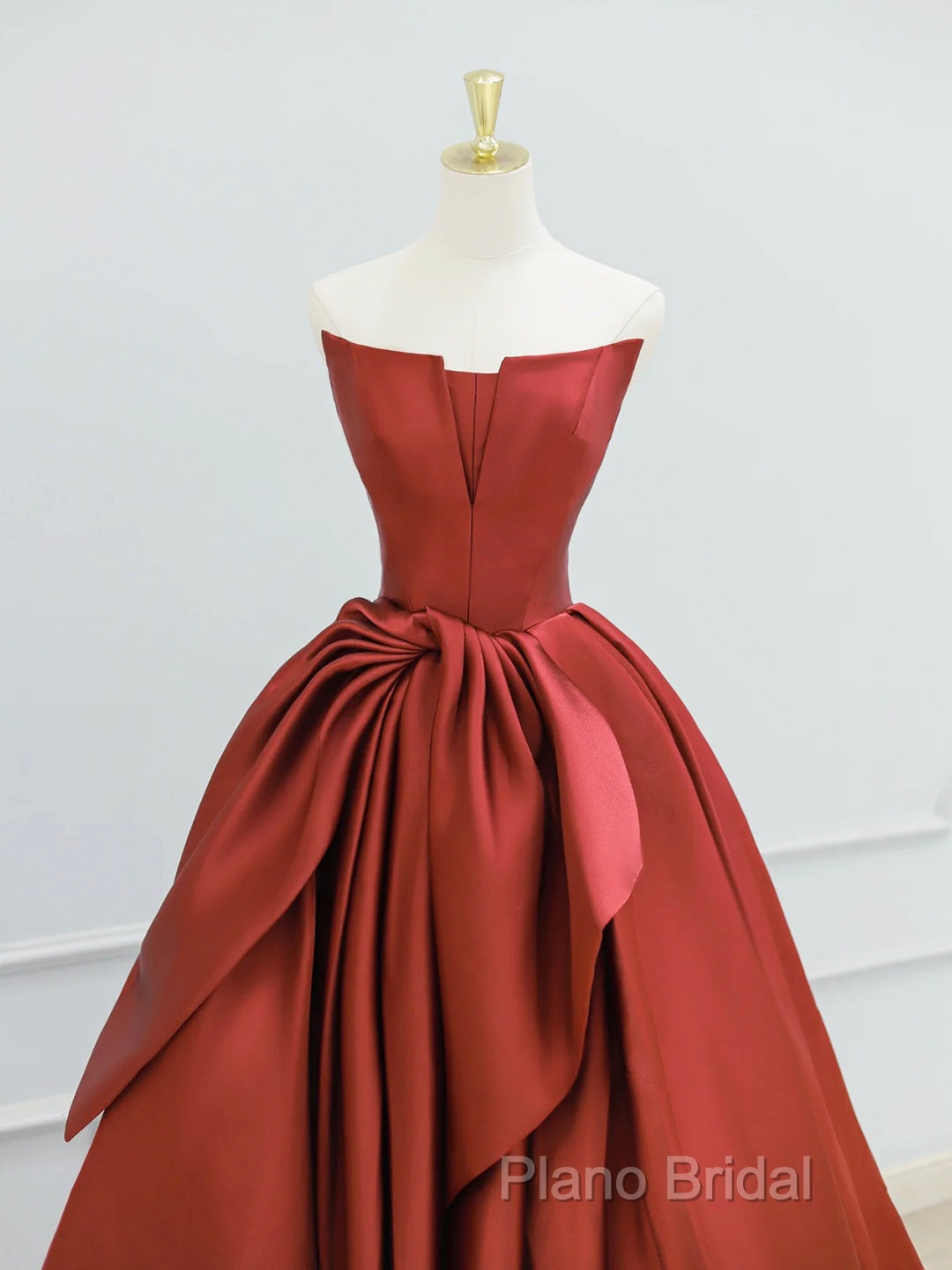 Burgundy Strapless Satin Long Formal Prom Dresses, Beautiful A-Line Formal Party Dresses Secondary image