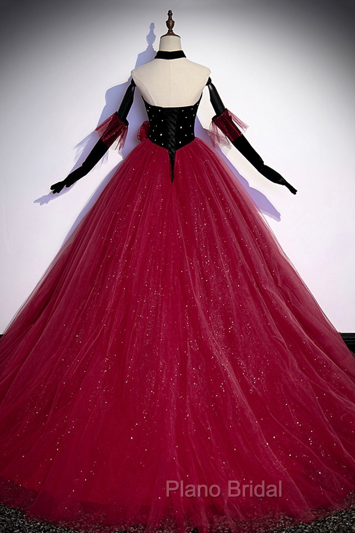 Burgundy Strapless Tulle Long Formal Prom Dresses, A-Line Evening Party Dresses
