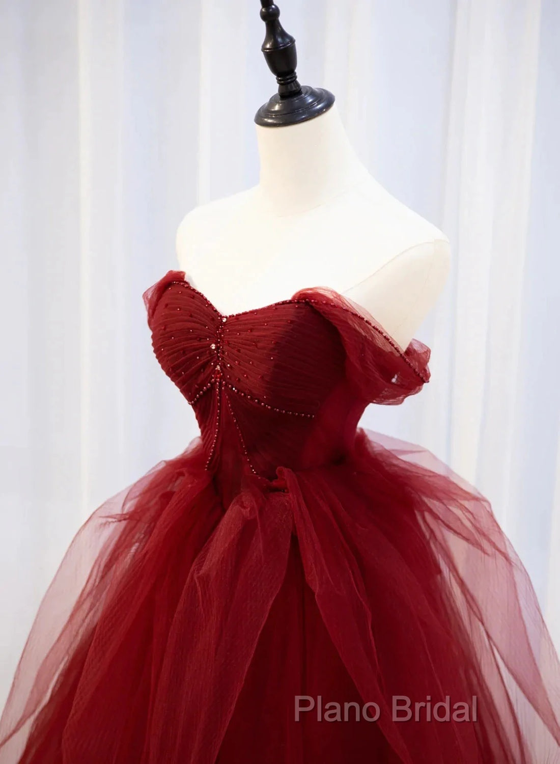 Burgundy Sweetheart Ball Gown Tulle With Beaded Formal Prom Dresses, Burgundy Party Dresses Secondary image