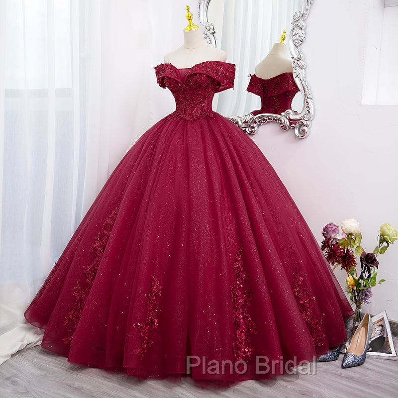 Burgundy Sweetheart Flowers Sequins Lace Party Dresses, Long Formal Dresses Formal Prom Dresses