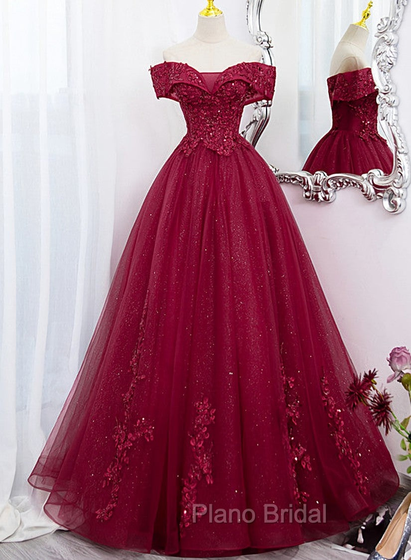 Burgundy Sweetheart Flowers Sequins Lace Party Dresses, Long Formal Dresses Formal Prom Dresses Secondary image