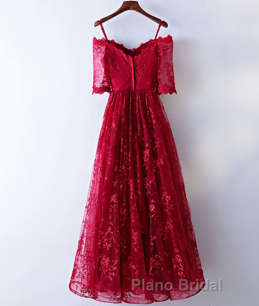 Burgundy sweetheart lace long Formal Prom dress, burgundy evening dress Secondary image