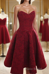 Burgundy sweetheart lace short Formal Prom dress burgundy homecoming dress