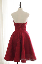 Burgundy sweetheart lace short Formal Prom dress burgundy homecoming dress
