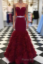 Burgundy sweetheart mermaid long Formal Prom dress, burgundy evening dress