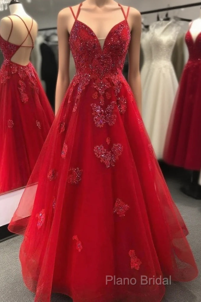 Burgundy Sweetheart Tulle Lace Long Backless Appliques Formal Prom Dresses Main image