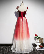 Burgundy Sweetheart Tulle Long Prom Dress Tulle Formal Dress