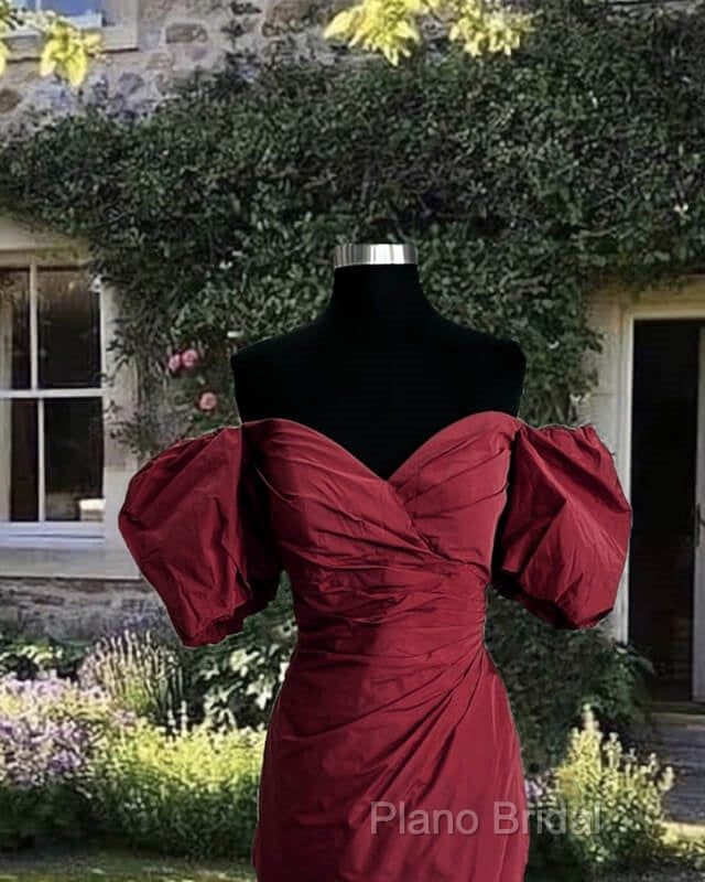 Burgundy Taffeta Bodycon Dresses Off Shoulder Secondary image