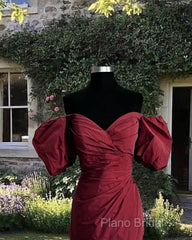 Burgundy Taffeta Bodycon Dresses Off Shoulder