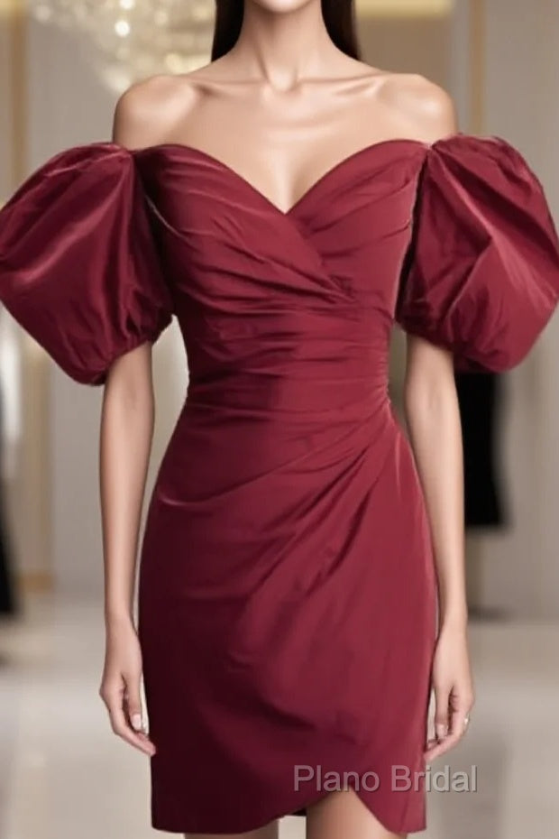 Burgundy Taffeta Bodycon Dresses Off Shoulder Main image