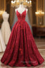 Burgundy Tulle Appliques Straps Beading Formal Prom Dresses