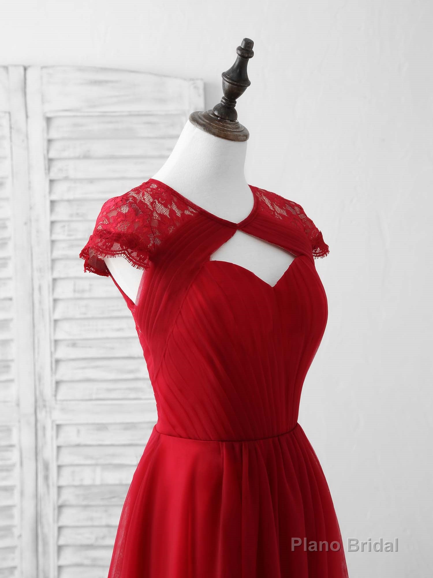 Burgundy Tulle Lace Long Prom Dress Burgundy Evening Dress