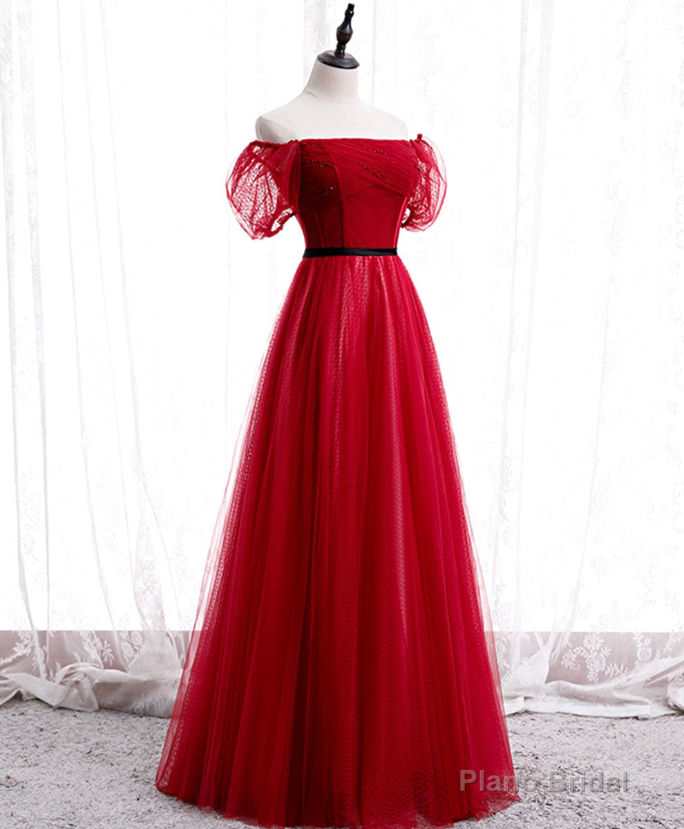 Burgundy Tulle Lace Long Prom Dress Burgundy Formal Dress Main image