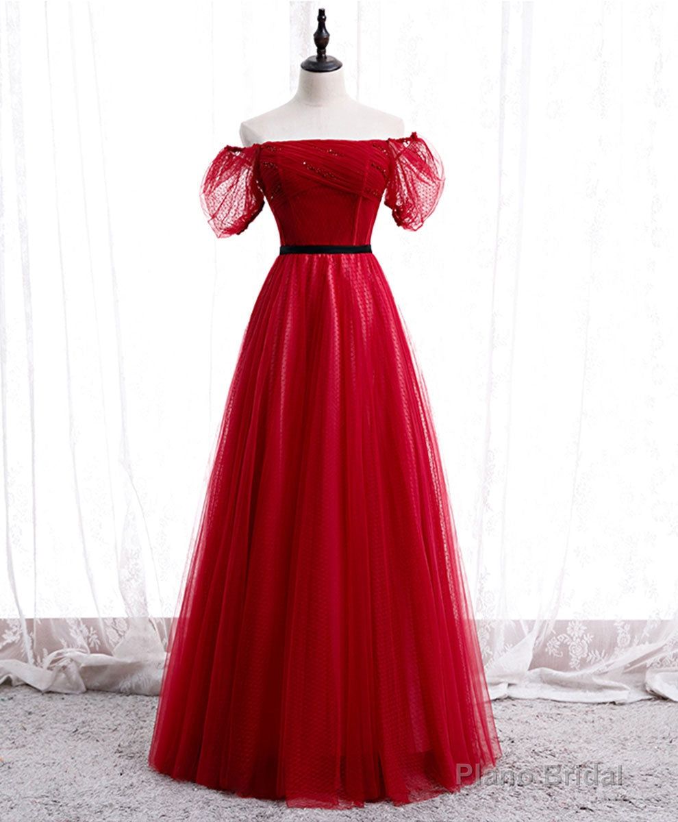 Burgundy Tulle Lace Long Prom Dress Burgundy Formal Dress Secondary image