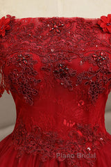 Burgundy tulle lace long Formal Prom dress burgundy tulle formal dress