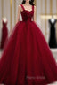 Burgundy Tulle Long A-Line Evening Dresses, Off the Shoulder Formal Party Dresses