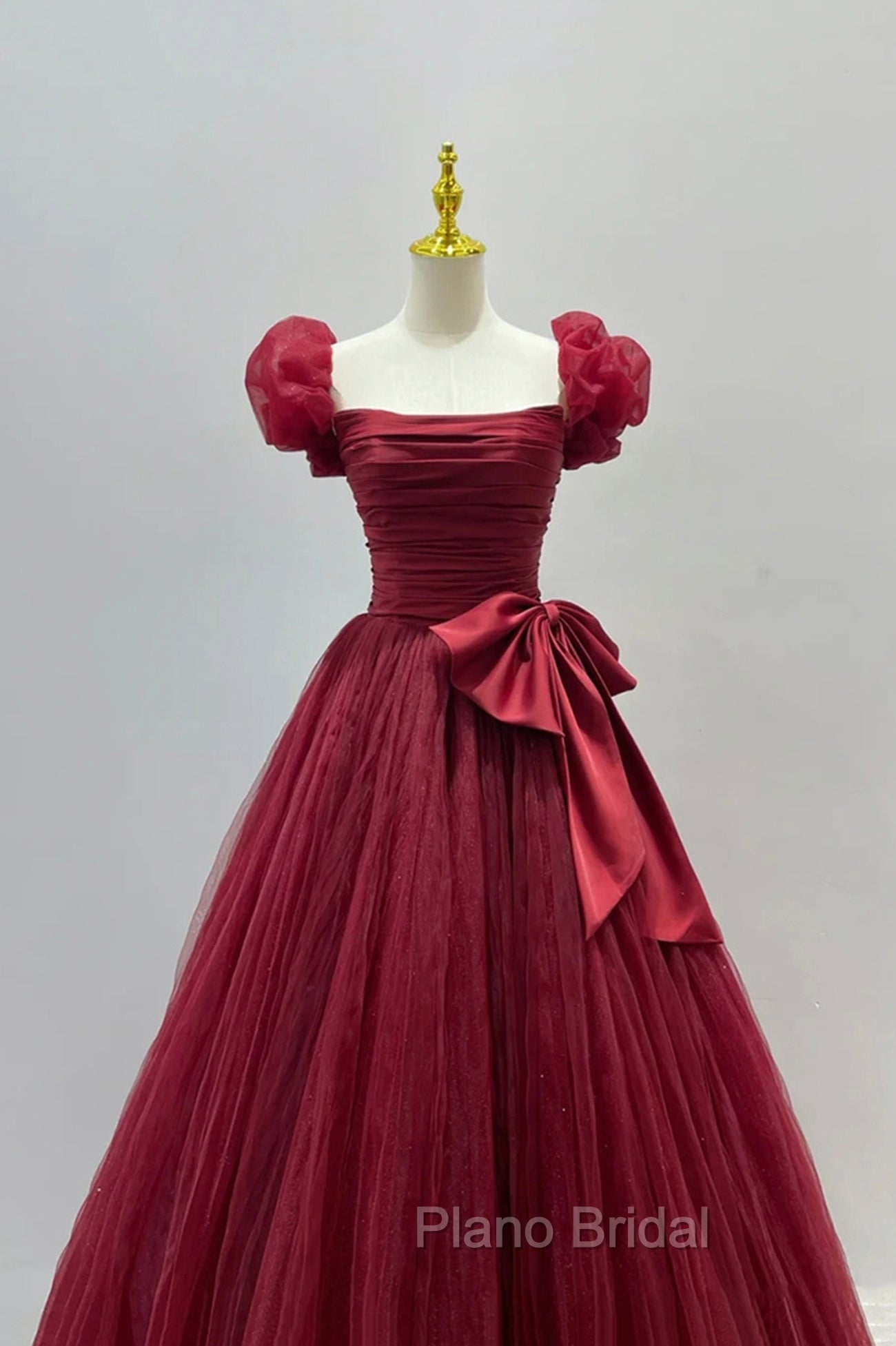 Burgundy Tulle Long A-Line Formal Prom Dresses, Lovely Evening Graduation Dresses Secondary image