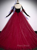 Burgundy Tulle Long Formal Prom Dresses A line Burgundy Graduation Dresses