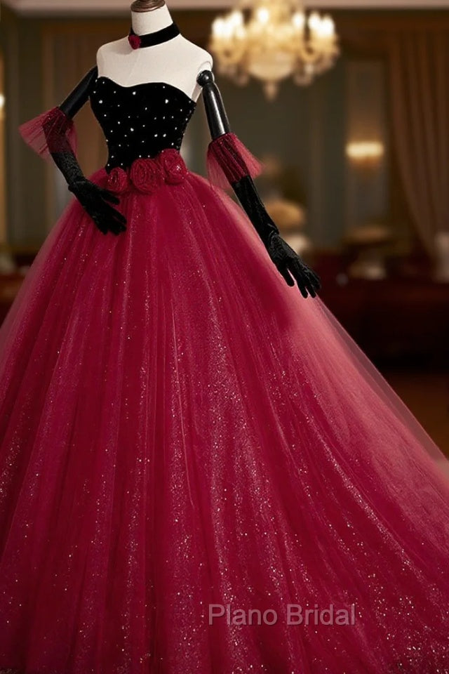 Burgundy Tulle Long Formal Prom Dresses A line Burgundy Graduation Dresses